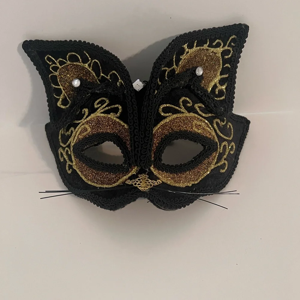 Embellished Black & Gold Cat Masquerade Mask
